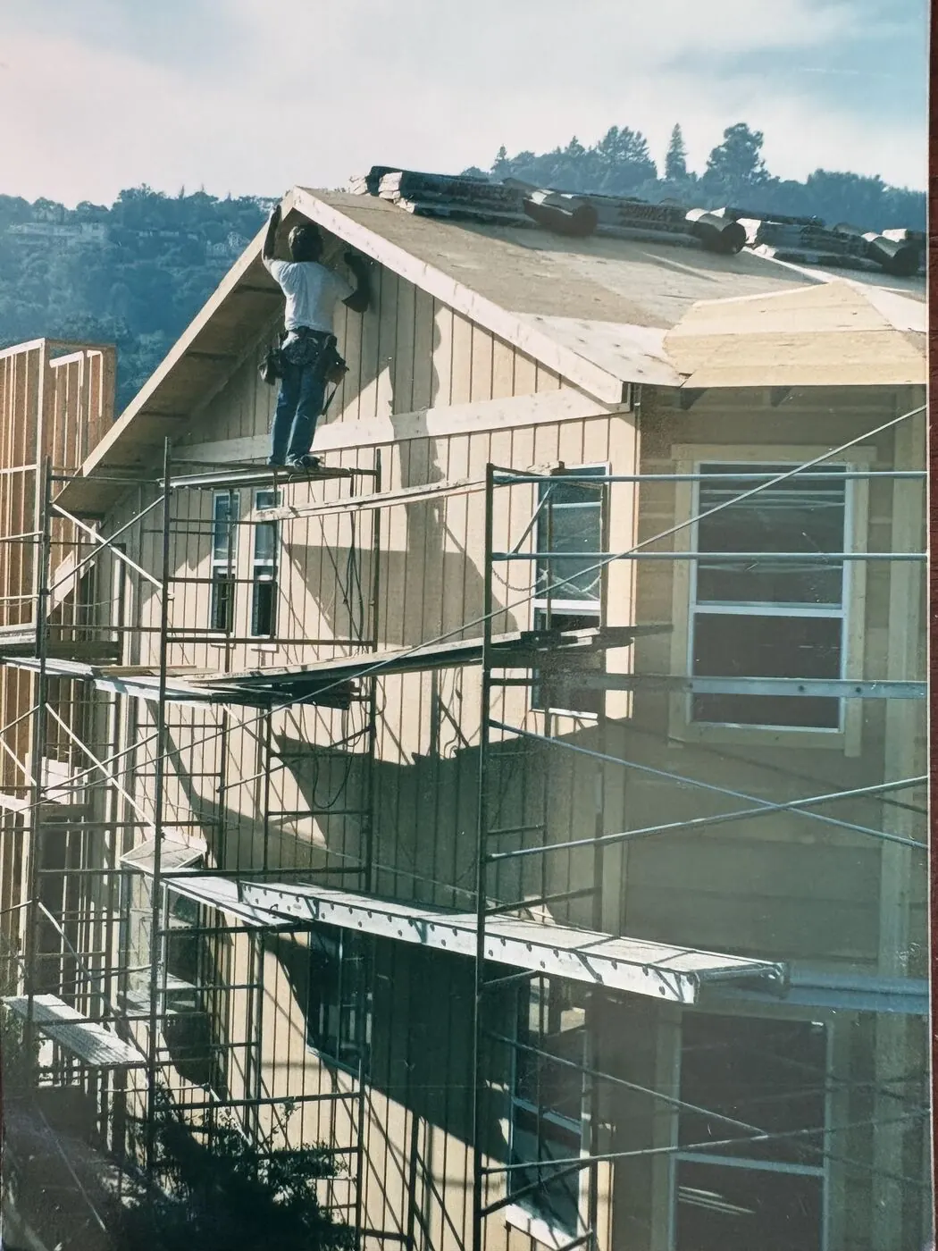 Siding and scaffolding on a home under construction