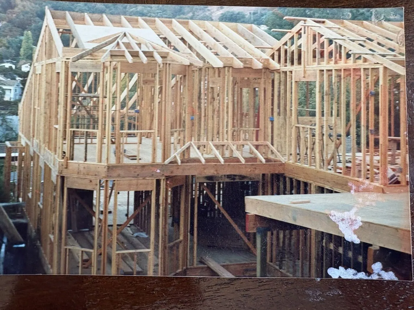 Wood framing on a multi-story home