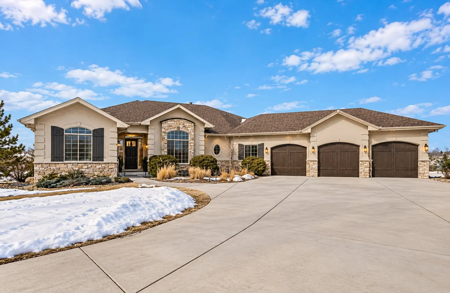 Custom home with stone accents